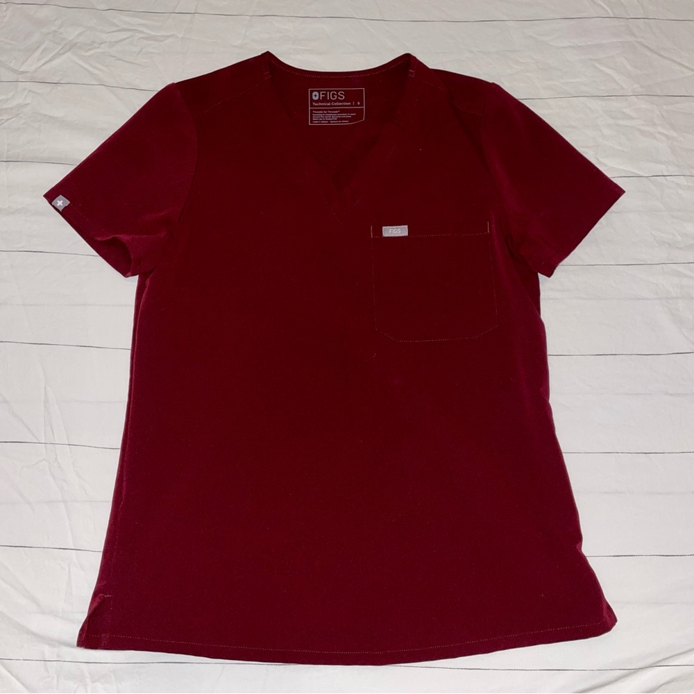 Figs Women’s Burgundy Catarina - One-Pocket Scrub Top - Size Small
